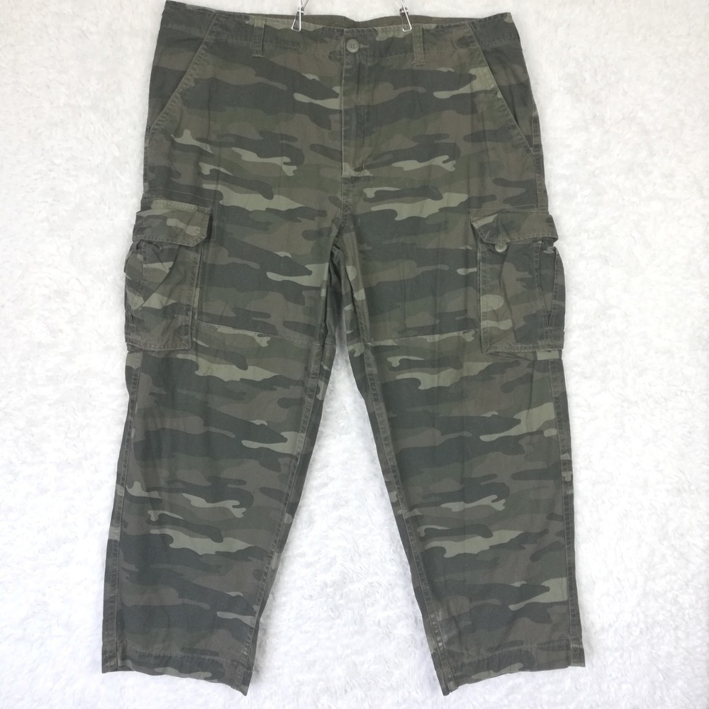 Faded Glory Mens Pants Cargo Utility Green Camo Trouser Relaxed 44x30